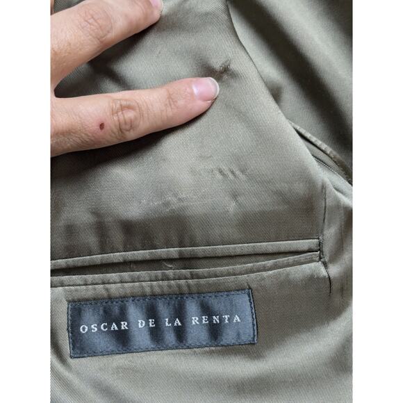 VTG Oscar De La Renta Men's Tan Houndstooth Sport Coat Sz 44L Beige Navy Office - Picture 5 of 12